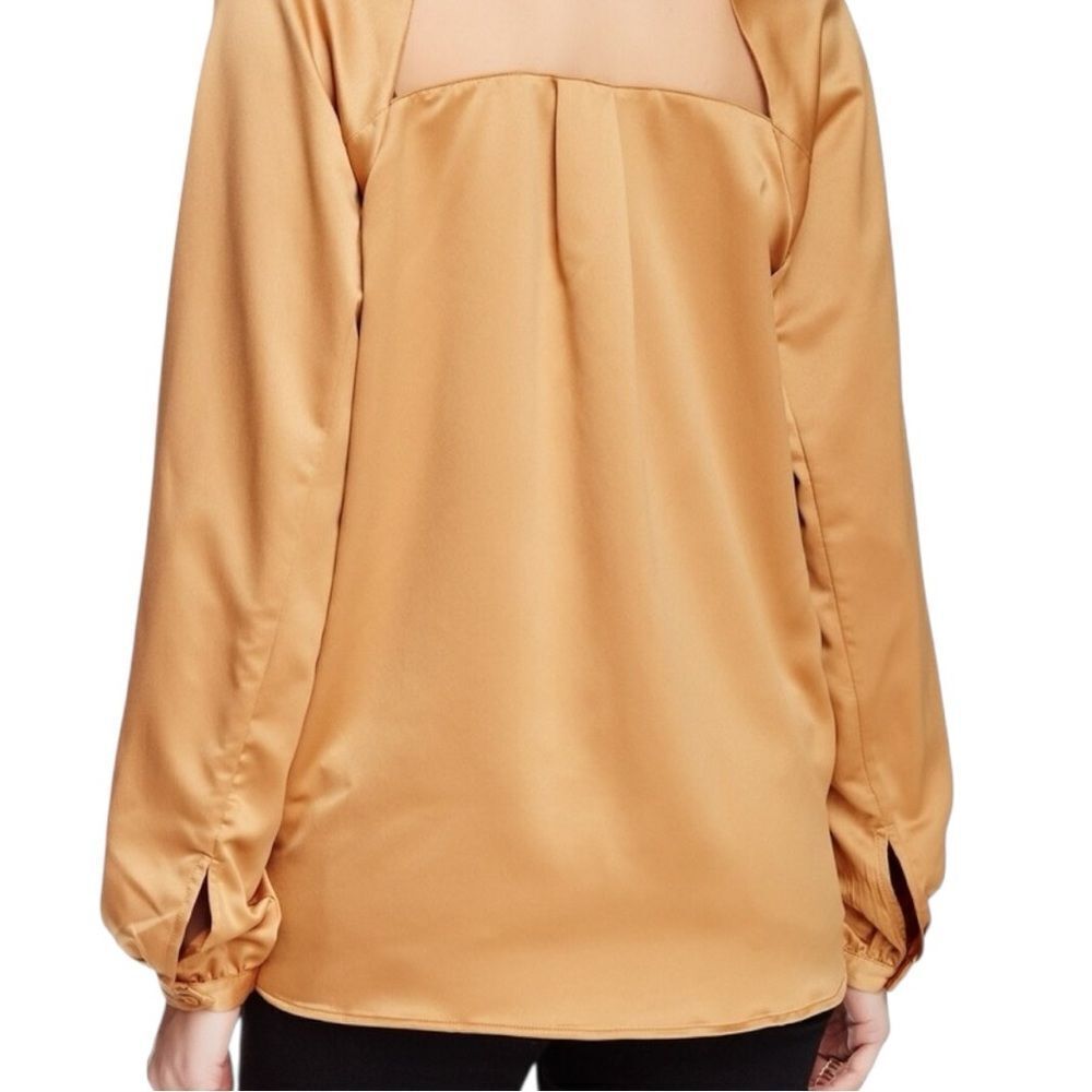 Harlowe & Graham Surplice Wrap Blouse XS Caramel Hi-Lo Long Sleeve Top - Picture 2 of 7